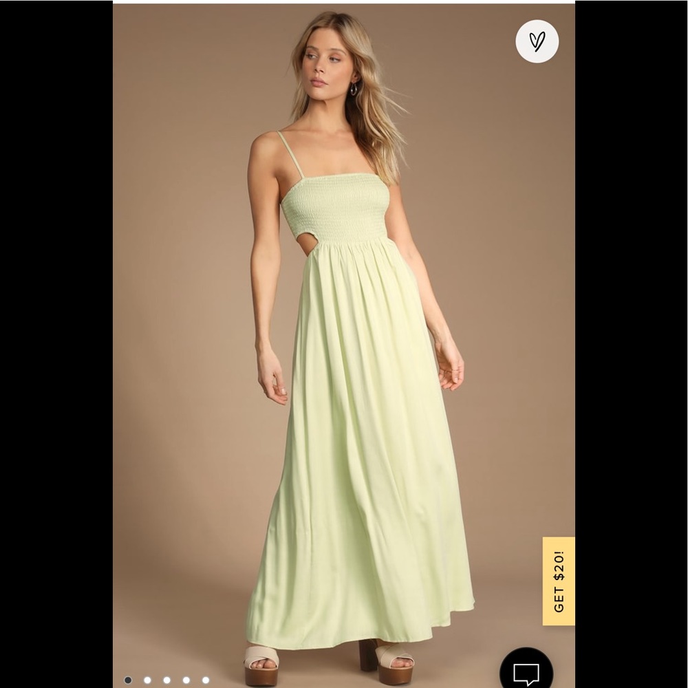 Sweetest Blossoms Light Green Smocked
Cutout Maxi Dress